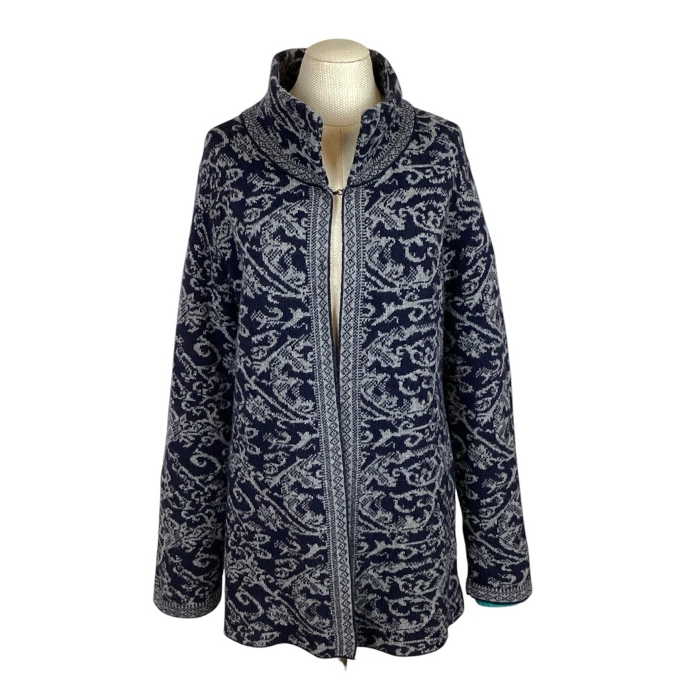 A. Ida Italian Floral Long Open Cardigan Black Gray